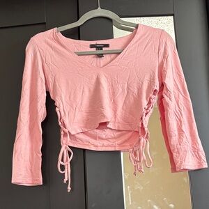 SHEIN Pink Lace-Up V-Neck Blouse